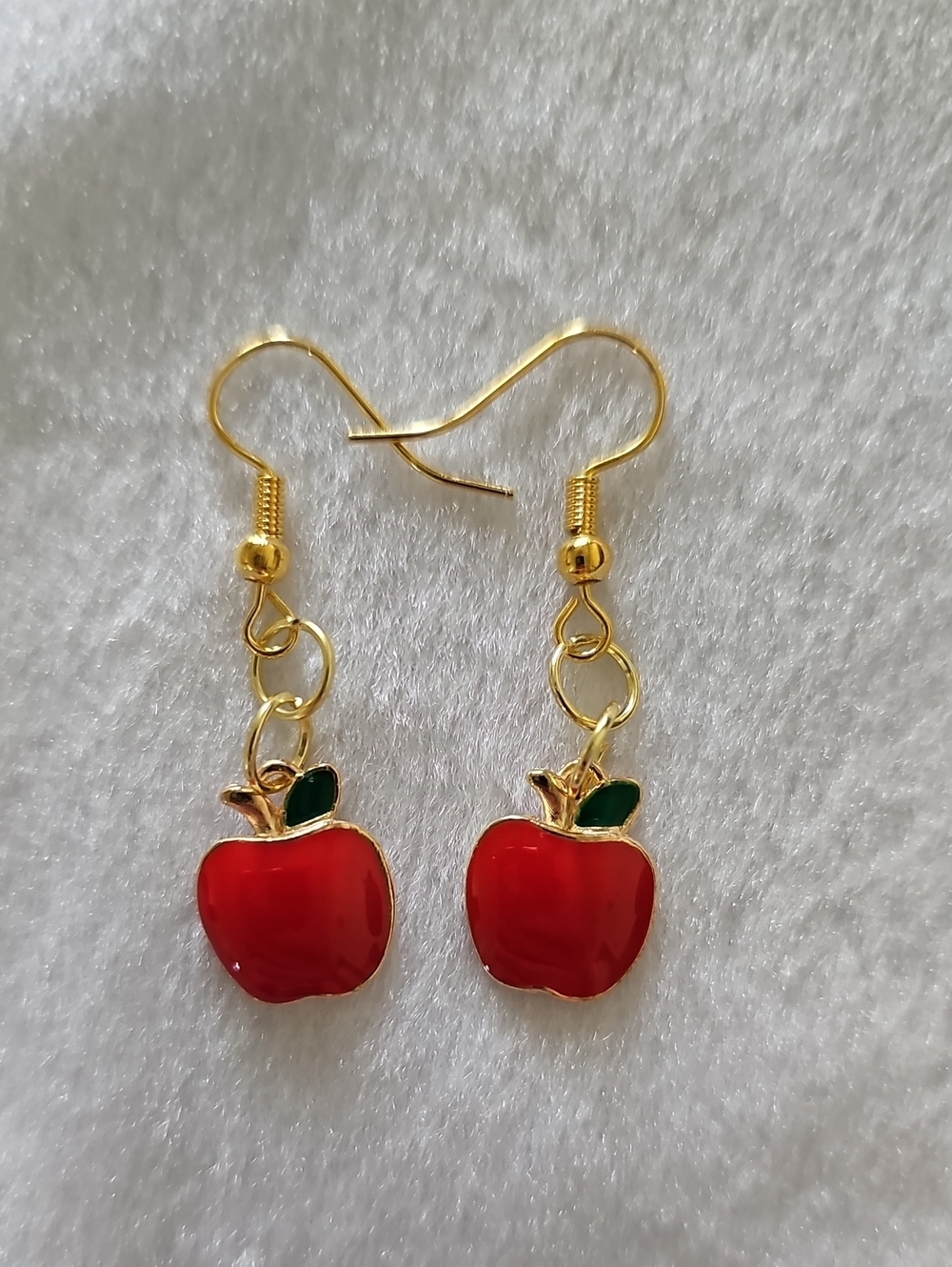 Gold-Tone Red Apple Dangle Earrings by